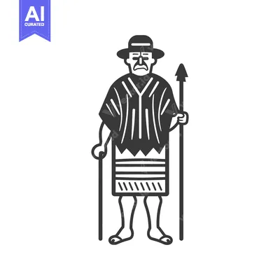 Aset premium populer: Black and White Illustration of a Man Wearing Traditional Clothing and
