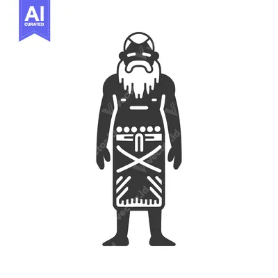 Aset premium populer: Black and white illustration of a man with a beard, wearing a skirt an