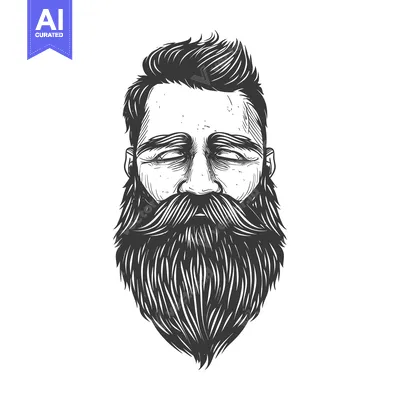 Aset premium populer: Black and White Illustration of a Man with a Long Beard and Mustache
