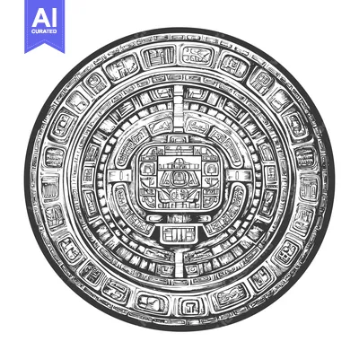 Aset desain premium: Black and White Illustration of a Mayan Calendar