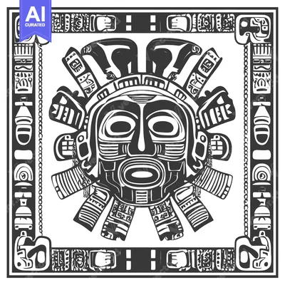 Popular premium asset: Black and White Illustration of a Mayan Mask in a Frame