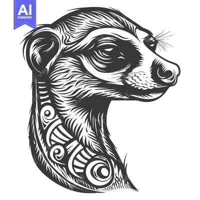 Popular premium asset: Black and White Illustration of a Meerkat's Head with Tribal Design