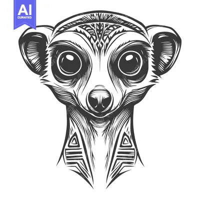 Aset premium populer: Black and White Illustration of a Meerkat's Head with Tribal Designs