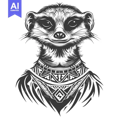 Aset premium populer: Black and White Illustration of a Meerkat Wearing a Tribal Necklace