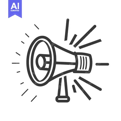Aset desain premium: Black and white illustration of a megaphone with sound waves