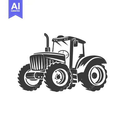 Aset desain premium: Black and White Illustration of a Modern Farm Tractor