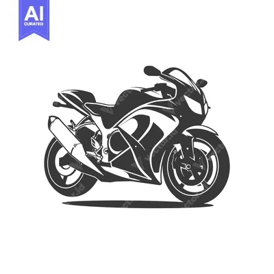 Premium design asset: Black and White Illustration of a Modern Motorcycle