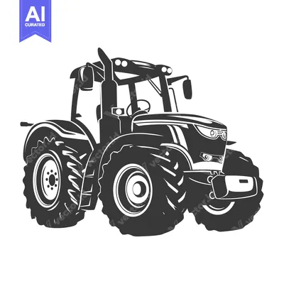 Aset desain premium: Black and White Illustration of a Modern Tractor