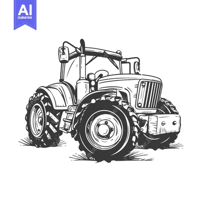 Premium design asset: Black and White Illustration of a Modern Tractor