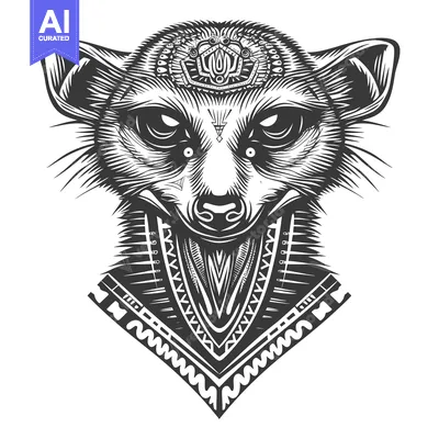 Aset desain premium: Black and White Illustration of a Mongoose with Tribal Design