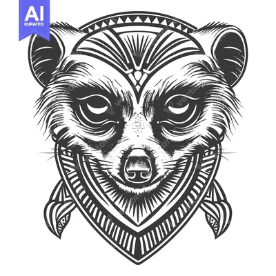 Aset premium populer: Black and White Illustration of a Mongoose with Tribal Patterns