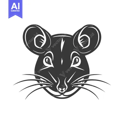 Aset premium populer: Black and white illustration of a mouse's head with a smile