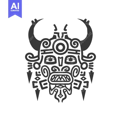 Aset premium populer: Black and White Illustration of a Mythological Creature Mask with Horn