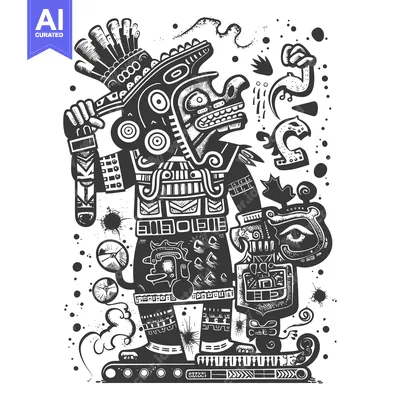 Aset desain premium: Black and White Illustration of a Mythological Creature with Intricate