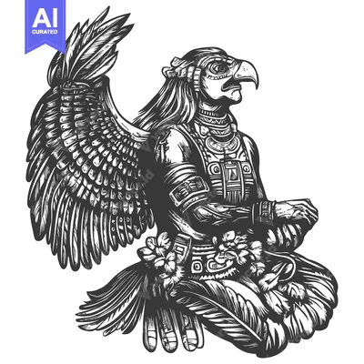 Aset premium populer: Black and White Illustration of a  Mythological Eagle-Like Figure with