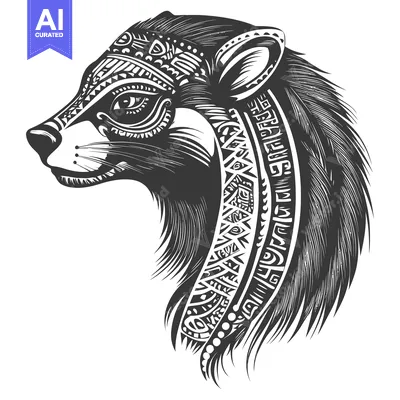 Aset premium populer: Black and White Illustration of an Animal Head with Tribal Patterns