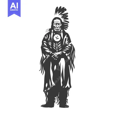 Premium design asset: Black and White Illustration of a Native American Chief