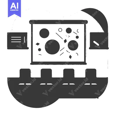 Popular premium asset: Black and white illustration of an auditorium with projector screen an