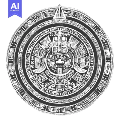 Premium design asset: Black and White Illustration of an Aztec Calendar