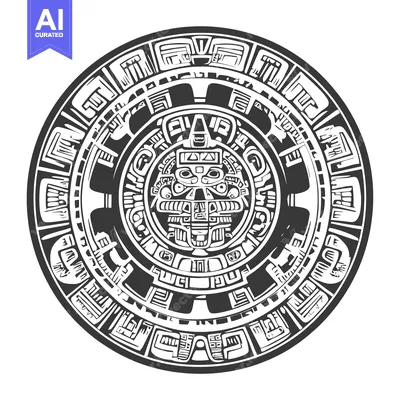 Premium design asset: Black and White Illustration of an Aztec Calendar