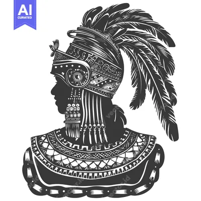 Aset premium populer: Black and White Illustration of an Aztec Warrior