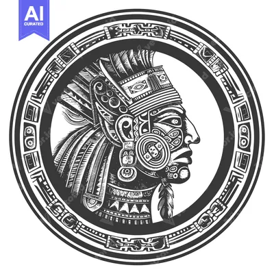 Popular premium asset: Black and White Illustration of an Aztec Warrior in a Circle