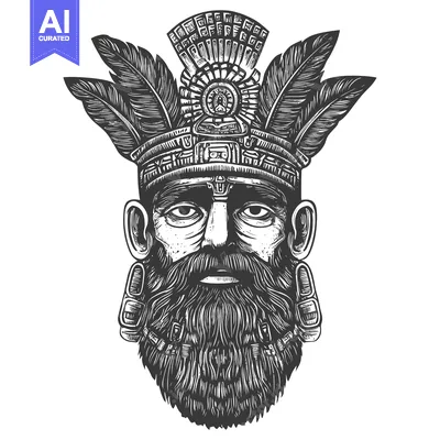 Popular premium asset: Black and White Illustration of an Aztec Warrior with a Feather Headdr