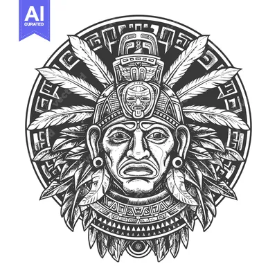 Popular premium asset: Black and White Illustration of an Aztec Warrior with Feathers