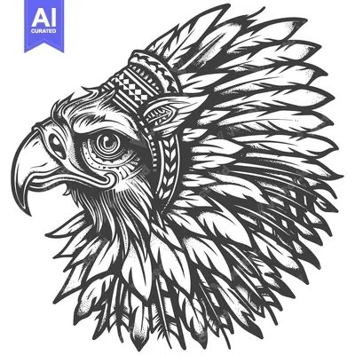 Popular premium asset: Black and white illustration of an eagle head with feathers
