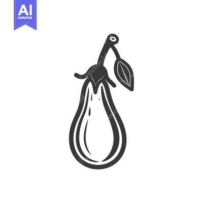 Premium design asset: Black and White Illustration of an Eggplant with a Single Leaf