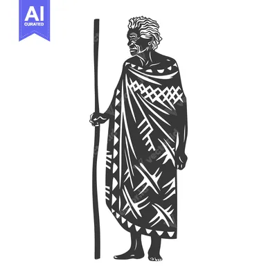 Popular premium asset: Black and White Illustration of an Elderly Man in Traditional Clothing