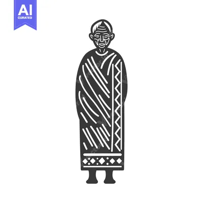 Aset desain premium: Black and White Illustration of an Elderly Person in Traditional Cloth