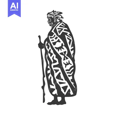 Popular premium asset: Black and White Illustration of an Elderly Person with a Stick