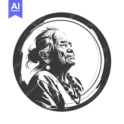 Aset premium populer: Black and White Illustration of an Elderly Woman's Profile