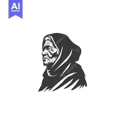 Popular premium asset: Black and White Illustration of an Elderly Woman Wearing a Headscarf