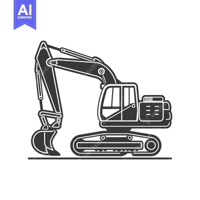 Black and White Illustration of an Excavator