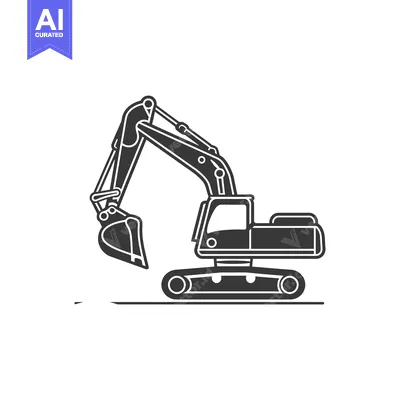 Aset desain premium: Black and White Illustration of an Excavator