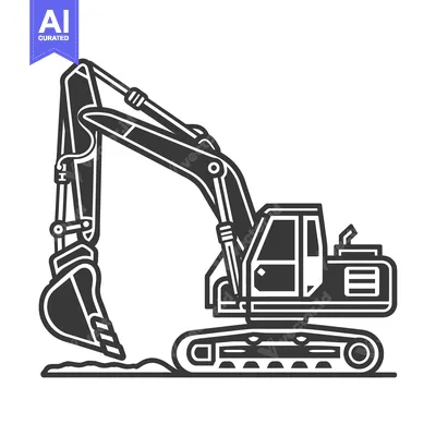 Aset premium populer: Black and white illustration of an excavator digging
