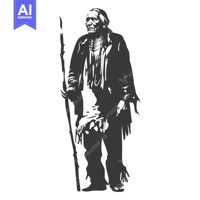 Popular premium asset: Black and White Illustration of an Indigenous Elder Holding a Staff