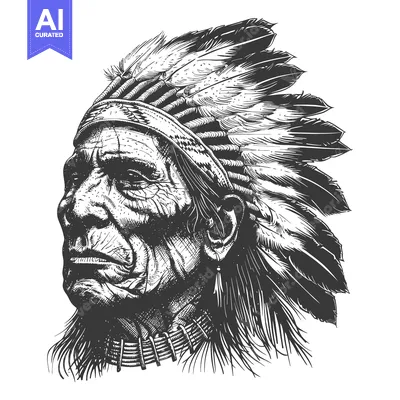 Popular premium asset: Black and White Illustration of an Indigenous Man in Headdress