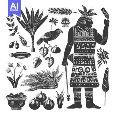 Popular premium asset: Black and White Illustration of an Indigenous Person Surrounded by Tro