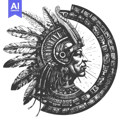 Aset premium populer: Black and White Illustration of an Indigenous Person with Feathers