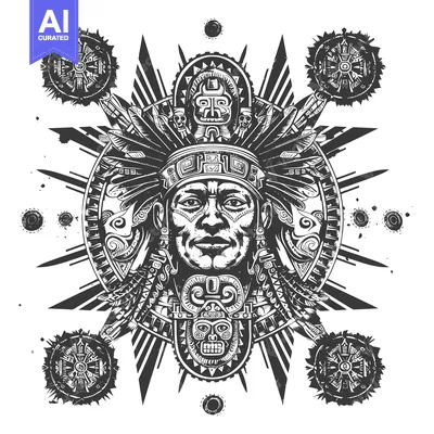 Aset premium populer: Black and White Illustration of an Indigenous Person with Traditional