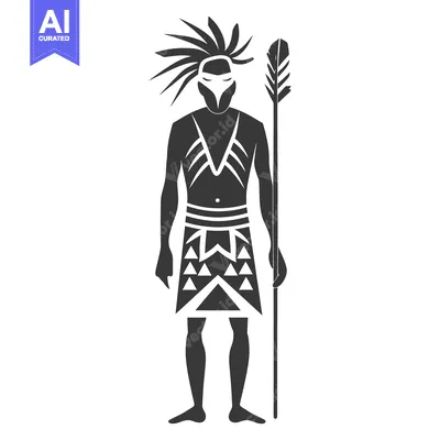 Aset premium populer: Black and White Illustration of an Indigenous Warrior