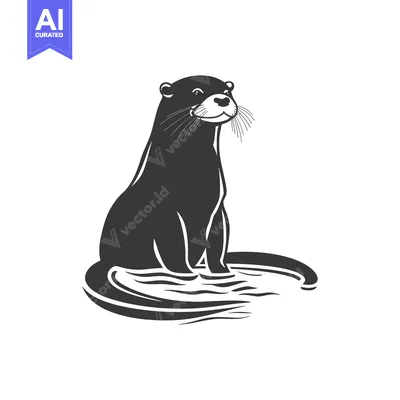 Premium design asset: Black and White Illustration of an Otter in Water