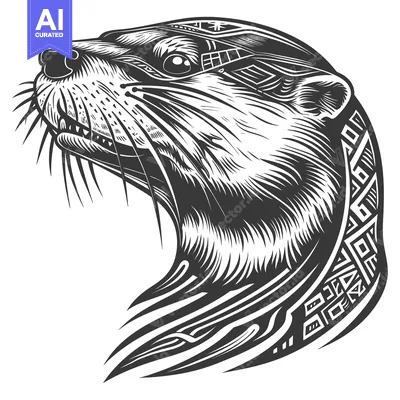 Aset premium populer: Black and White Illustration of an Otter's Head