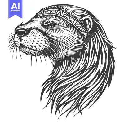 Popular premium asset: Black and White Illustration of an Otter's Head with a Tribal Headband