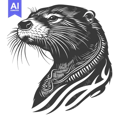 Aset premium populer: Black and White Illustration of an Otter's Head with Tribal Design