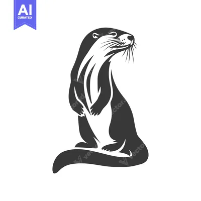 Aset premium populer: Black and white illustration of an otter standing on its hind legs