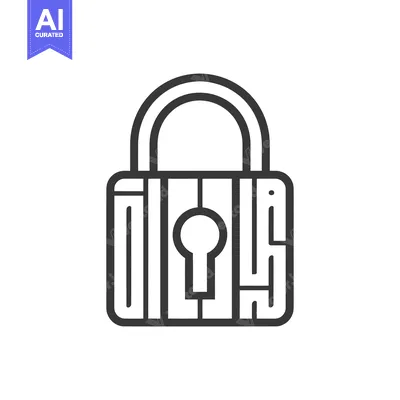 Aset desain premium: Black and White Illustration of a Padlock with Circuit Board Pattern